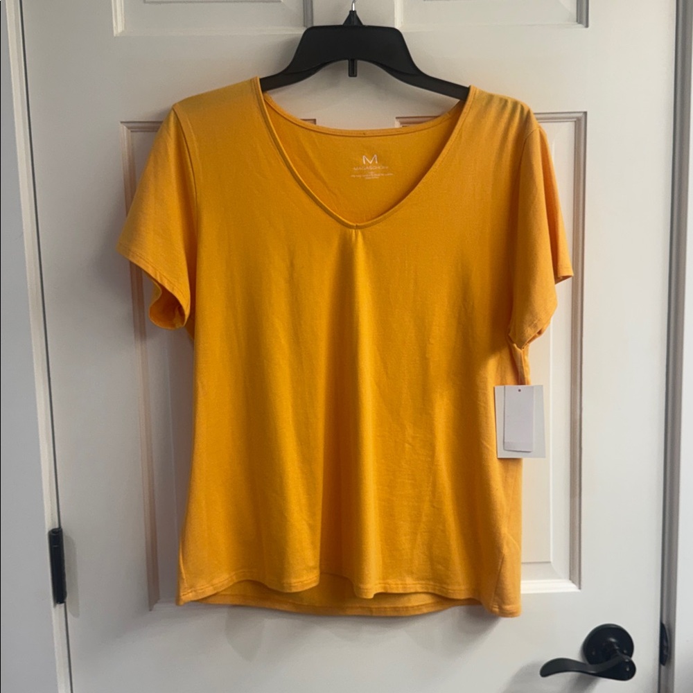Magaschoni Golden Yellow V-Neck Short Sleeve Tee